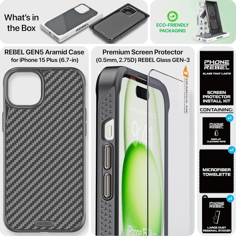 Rebel Case for iPhone 15 Plus [Gen-5 Aramid Fiber] Strong MagSafe Compatible, Grippy Sides, Shockproof Corners, CNC Metal Buttons, Upgraded Protective Design, 6.7 Inch Phone 2023 (Black) - Image 5