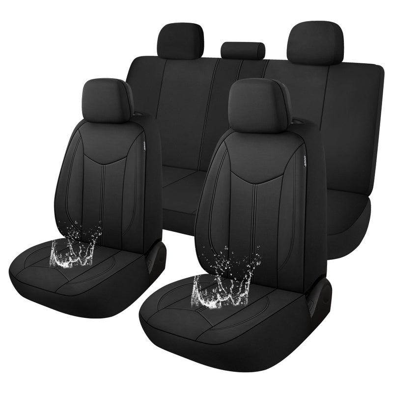 CAROMOP Waterproof Car Seat Cover Full Seats Neoprene Seat Covers for CarsSplit Bench Compatible Car Interior Covers Universal Fit Most Car Sedan Truck SUVBlack