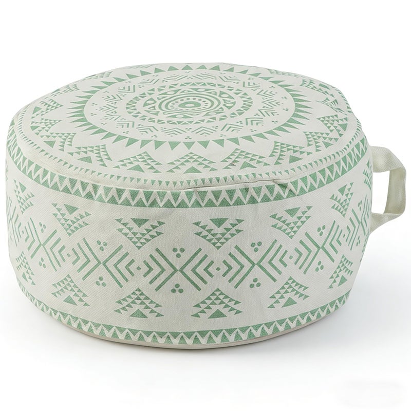 MOCOFO Unstuffed Round Pouf Covers Boho Colorful Geometric Ottoman Pouf Cover with Handle DesignDecoration Footstool for Living RoomBedroomPatio Light Green18x18x8 - Image 2