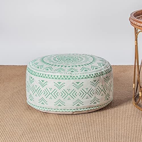 MOCOFO Unstuffed Round Pouf Covers Boho Colorful Geometric Ottoman Pouf Cover with Handle DesignDecoration Footstool for Living RoomBedroomPatio Light Green18x18x8 - Image 3