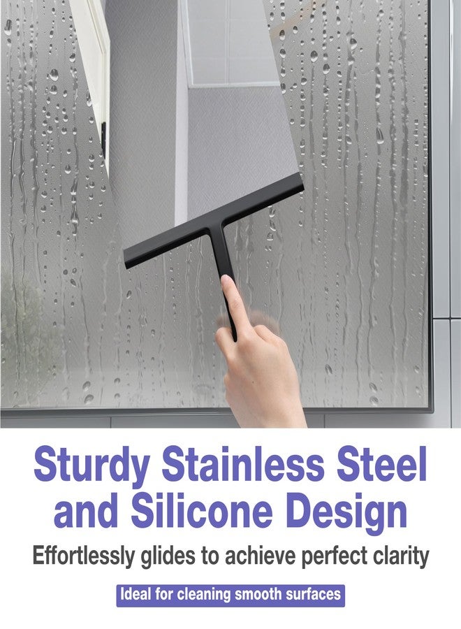 Kincmax All-Purpose Shower Squeegee - Stainless Steel Silicone Bath Squeegee for Glass Doors - Window and Door Squeegee With Hook - Bathroom Kitchen - Medium Black - Image 3