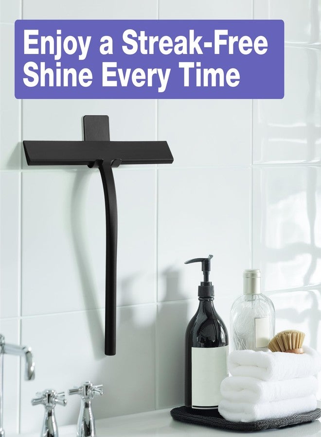 Kincmax All-Purpose Shower Squeegee - Stainless Steel Silicone Bath Squeegee for Glass Doors - Window and Door Squeegee With Hook - Bathroom Kitchen - Medium Black - Image 2