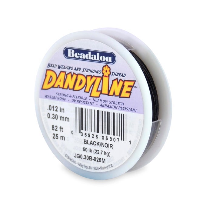 DANDYLINE BEAD WEAVING STRINGING THREAD 030 MM 012 IN BLACK 25 M