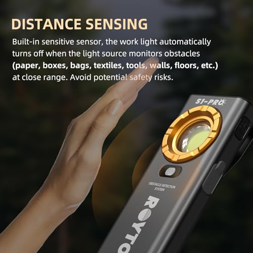 ROYTOA Pocket Flashlight Rechargeable Work Light EDC Slim Flat Flashlight 1200 Lumens with Magnetic Base&Back, Proximity Sensor, Clip for Pocket, IPX7, Dual Light Source, USB-C Port - Image 5