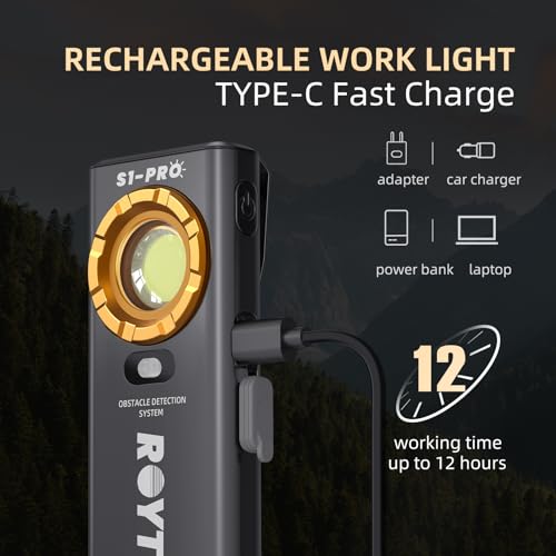 ROYTOA Pocket Flashlight Rechargeable Work Light EDC Slim Flat Flashlight 1200 Lumens with Magnetic Base&Back, Proximity Sensor, Clip for Pocket, IPX7, Dual Light Source, USB-C Port - Image 4