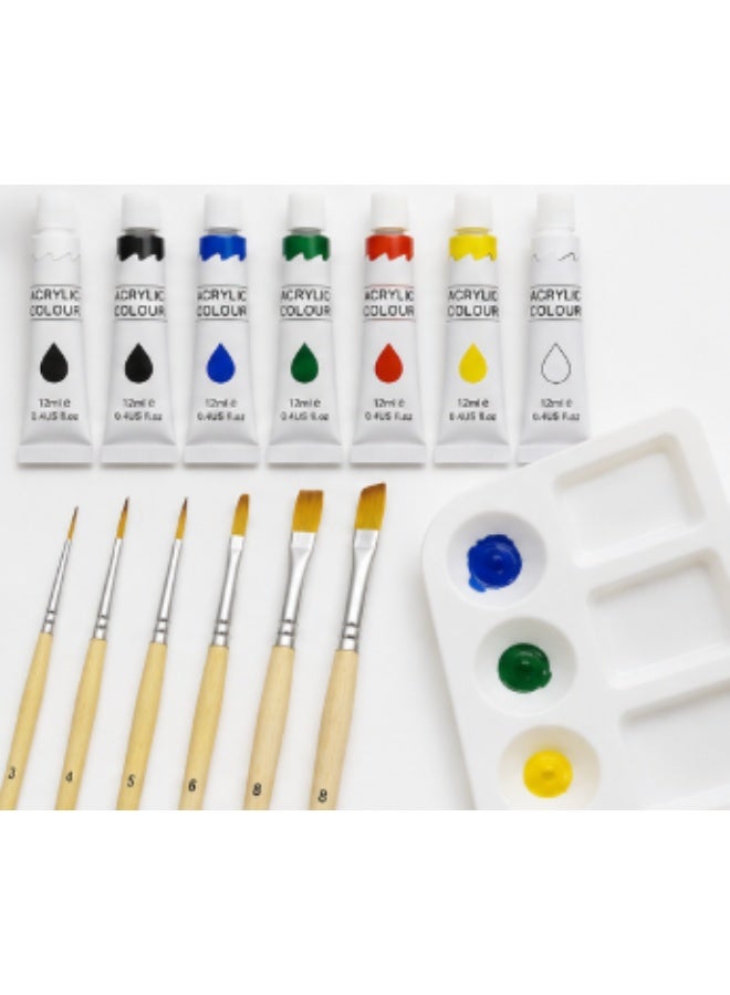 Acrylic Painting Set 15 Pcs - 6 Paint Tubes, 8 Brushes & Mixing Palette - Image 1