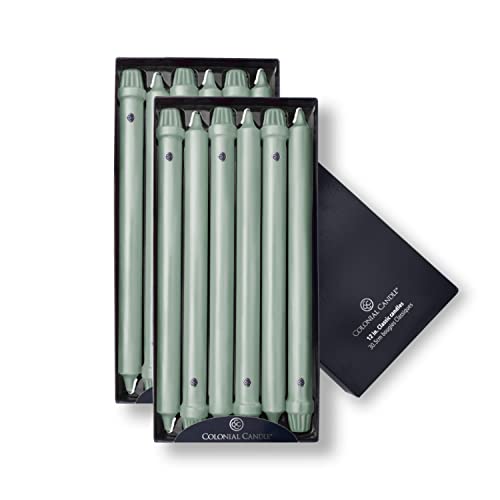 Colonial Candle Unscented Taper Candle, Classic Collection, Colonial Classic Green, 12 In, Pack of 12 - Up to 10 Hours Burn - Image 1