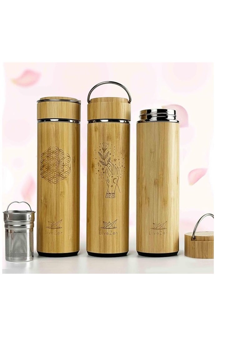 Generic - Bamboo Mug Tumbler with Lid and 2 Pack Tea Infuser for Loose Leaf Tea – Stainless Steel Insulated Travel Water Thermos Flask Bottle with Strainer – Tea Gift Set for Tea Lover Men Women - Image 1