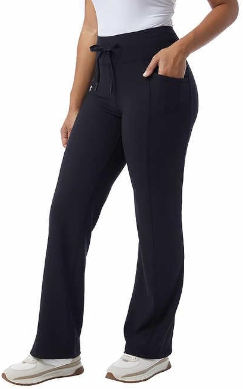 32 Degrees Wide Leg Pants Woman - Ribbed Semi-Flare Pant - Yoga Pants for Women (Black, M), Medium - Image 2
