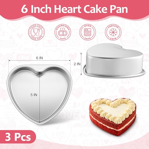 E-far Efar 6 Inch Heart Cake Pan 3Pcs Stainless Steel Small Heart Shaped Cake Mold Cake Tin Baking Pan for Valentines Day Anniversaries Wedding NonToxic Dishwasher Safe - Image 3