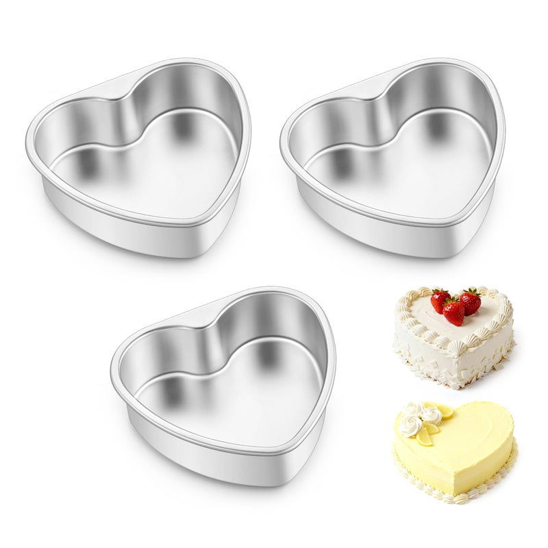 E-far Efar 6 Inch Heart Cake Pan 3Pcs Stainless Steel Small Heart Shaped Cake Mold Cake Tin Baking Pan for Valentines Day Anniversaries Wedding NonToxic Dishwasher Safe - Image 2