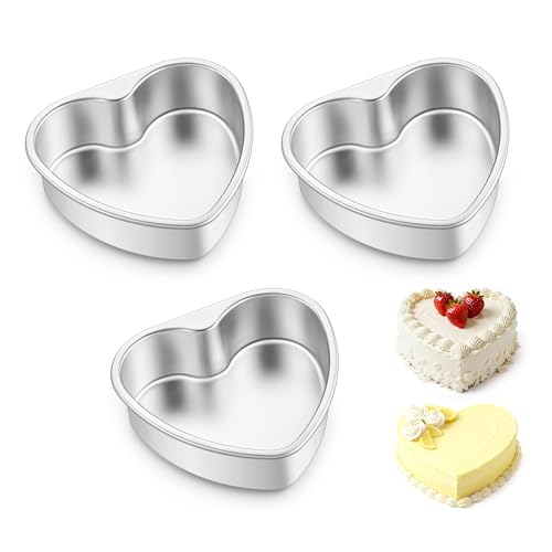 E-far Efar 6 Inch Heart Cake Pan 3Pcs Stainless Steel Small Heart Shaped Cake Mold Cake Tin Baking Pan for Valentines Day Anniversaries Wedding NonToxic Dishwasher Safe - Image 1