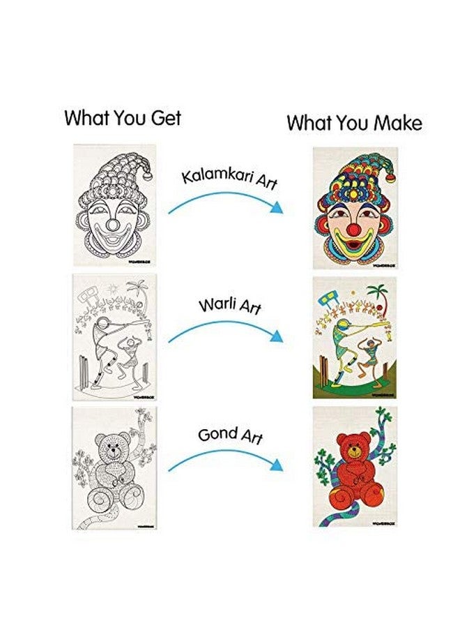 WONDRBOX Art and Craft Activity for Kids. (Indian Folk Art (Set of 3)), Canvas, Multicolor - Image 2