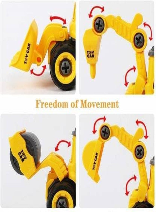 GoldiMec Construction Vehicles Set of 4 DIY Toys | Construction Trucks with 1 Screwdriver Tools, Kids Building Excavator, Bulldozer, Road Roller, Drill Excavator, - Image 5