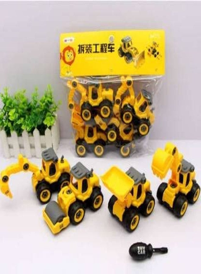 GoldiMec Construction Vehicles Set of 4 DIY Toys | Construction Trucks with 1 Screwdriver Tools, Kids Building Excavator, Bulldozer, Road Roller, Drill Excavator, - Image 4