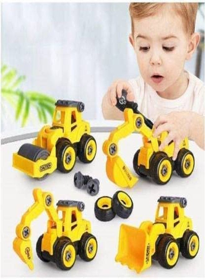 GoldiMec Construction Vehicles Set of 4 DIY Toys | Construction Trucks with 1 Screwdriver Tools, Kids Building Excavator, Bulldozer, Road Roller, Drill Excavator, - Image 3