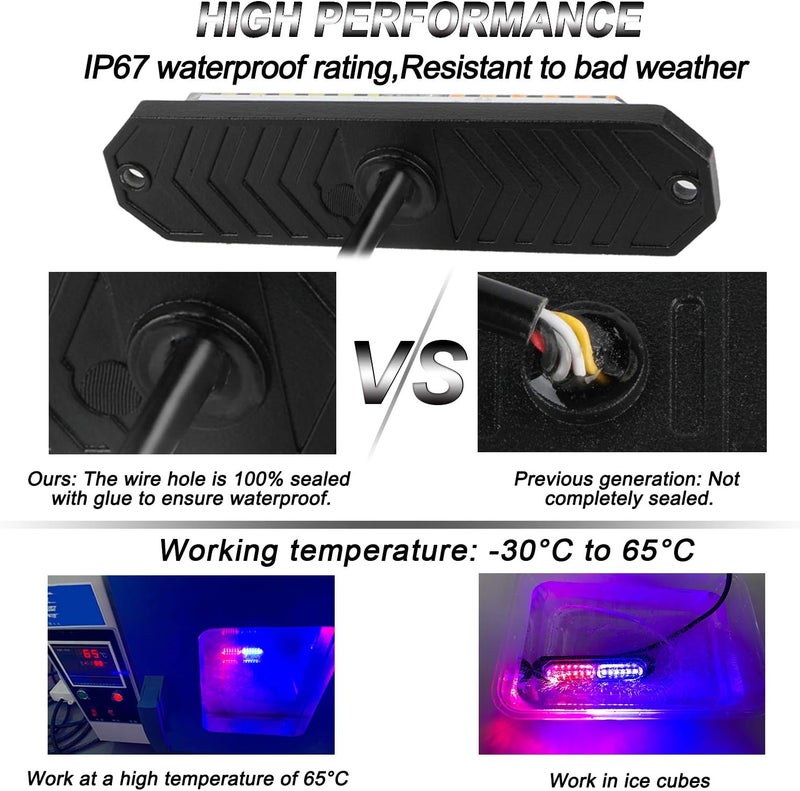 ASPL 8pcs Sync Feature Ultra Slim 12-LED Surface Mount Flashing Strobe Lights for Truck Car Vehicle LED Mini Grille Light Head Emergency Beacon Hazard Warning Lights (Red/Blue) - Image 3