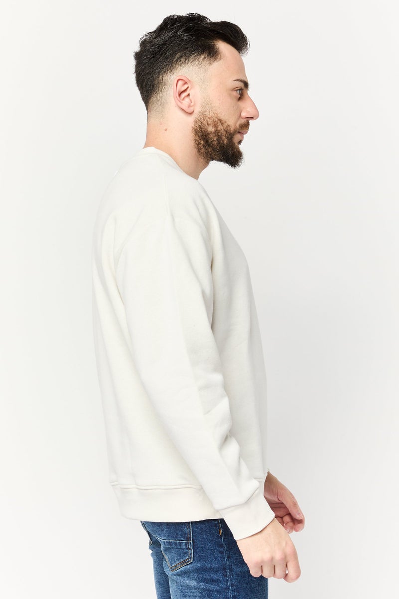 Algspar Men Crew Neck Brand Logo Long Sleeve Sweatshirts, Off White - Image 3