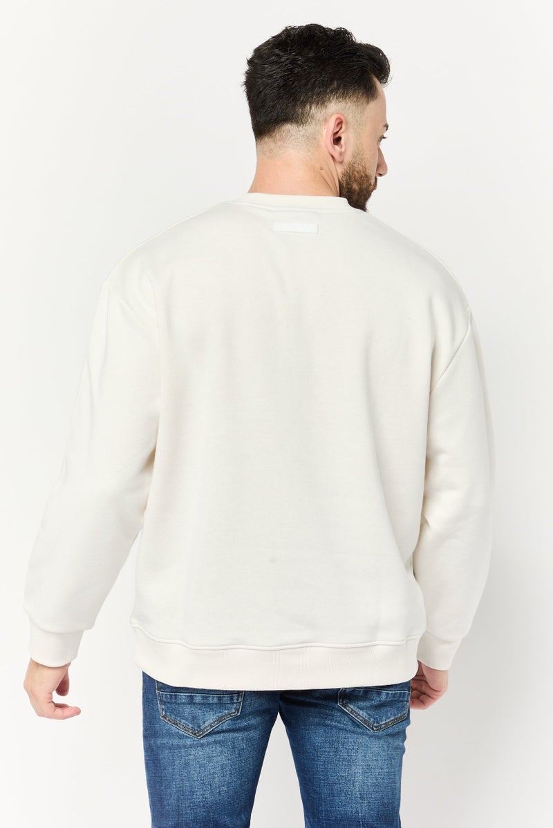 Algspar Men Crew Neck Brand Logo Long Sleeve Sweatshirts, Off White - Image 4
