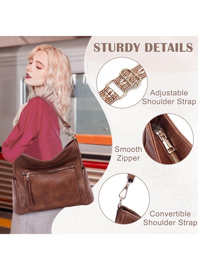 Kasqo Kasqo Hobo Bags for Women,Medium Vegan Leather Handbag with Small Wallet Pouch Set Guitar Strap Crossbody Tote Purse Shoulder Bag for Ladies Brown - Image 4