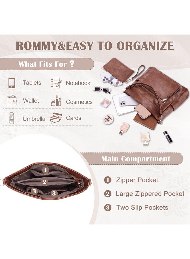 Kasqo Kasqo Hobo Bags for Women,Medium Vegan Leather Handbag with Small Wallet Pouch Set Guitar Strap Crossbody Tote Purse Shoulder Bag for Ladies Brown - Image 2