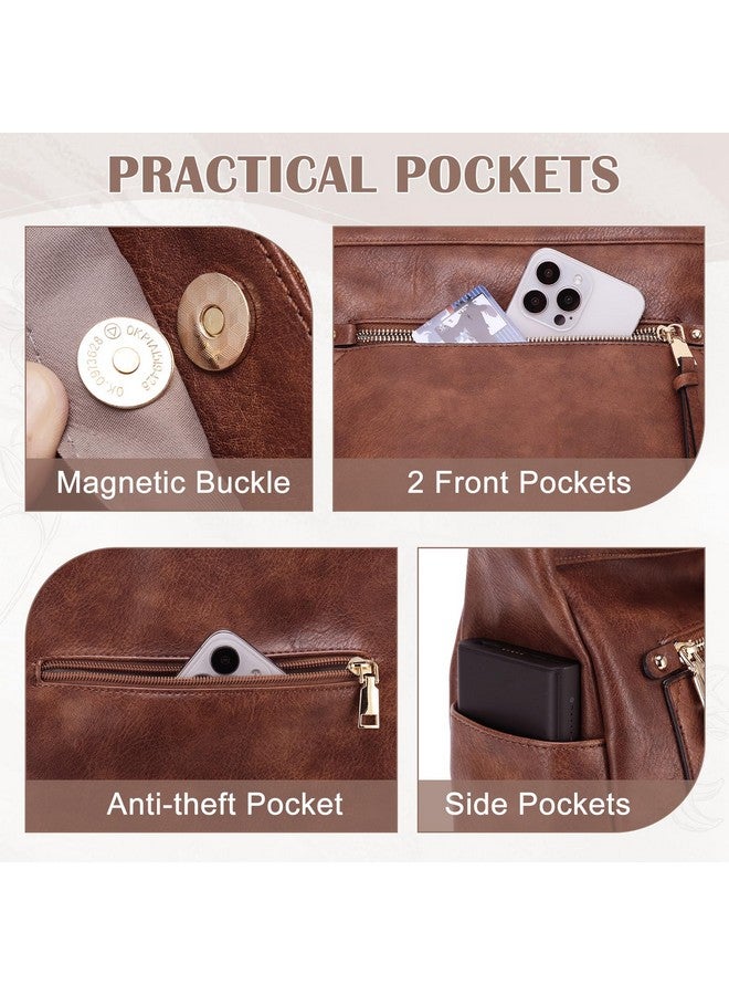 Kasqo Kasqo Hobo Bags for Women,Medium Vegan Leather Handbag with Small Wallet Pouch Set Guitar Strap Crossbody Tote Purse Shoulder Bag for Ladies Brown - Image 3