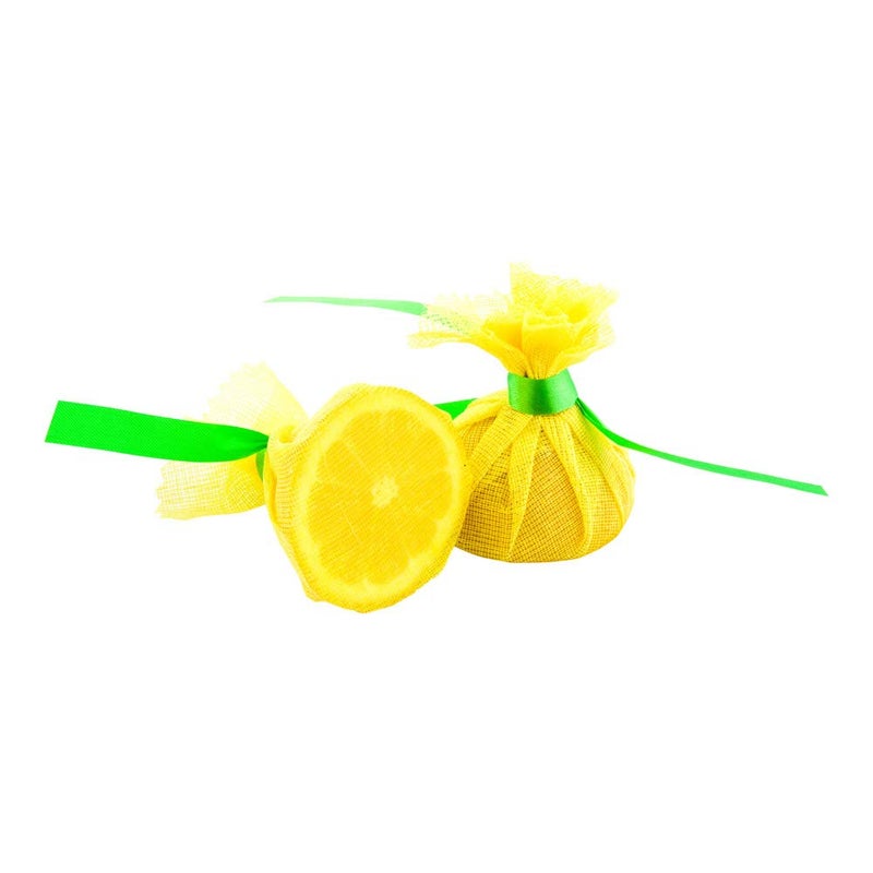 Restaurantware Lemon Stretch Wraps 100 Pack Of 8.8" x 8.8" With Light Green Satin Ribbon Lemon Wedge Wraps Yellow Reusable Cotton Nets For Halves And Wedges To Squeeze for No-Seed on Seafoods - Image 1