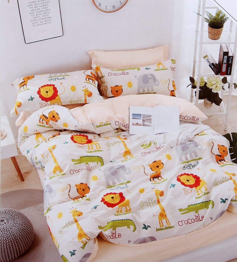 Prime Gallery Pure Cotton 210TC Designer Cotton Cartoon Printed Double Bed Bedsheet with 2 Pillow Covers for Kids Room (White Zoo) - Image 2