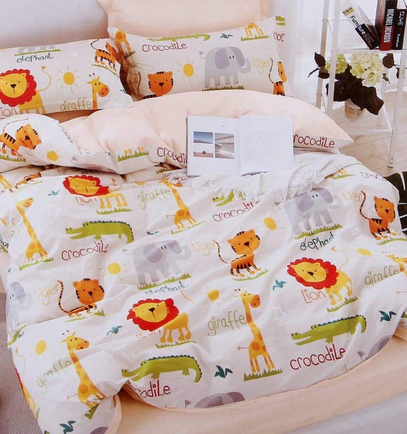 Prime Gallery Pure Cotton 210TC Designer Cotton Cartoon Printed Double Bed Bedsheet with 2 Pillow Covers for Kids Room (White Zoo) - Image 5