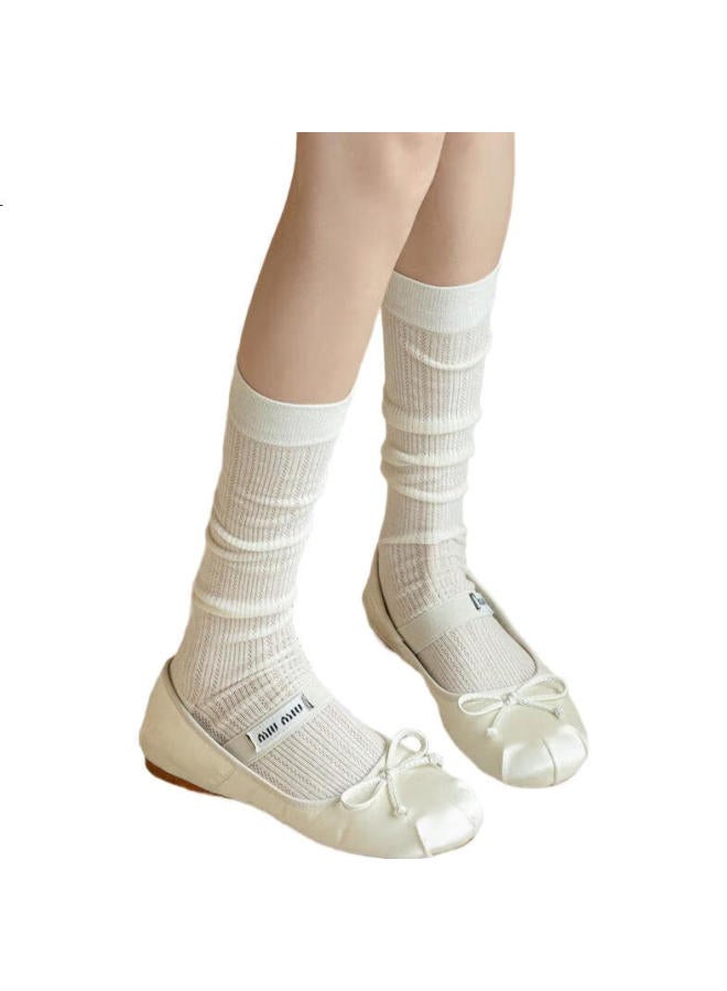 Madallo Women'S Spring And Autumn Thin Solid Color Mesh Breathable Calf Socks White Style Jk Short Socks - Image 1