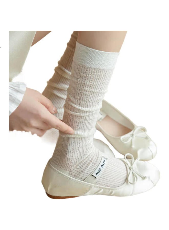 Madallo Women'S Spring And Autumn Thin Solid Color Mesh Breathable Calf Socks White Style Jk Short Socks - Image 3