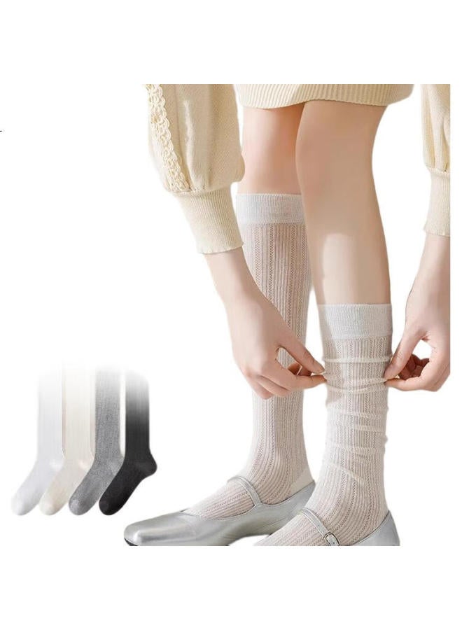 Madallo Women'S Spring And Autumn Thin Solid Color Mesh Breathable Calf Socks White Style Jk Short Socks - Image 2