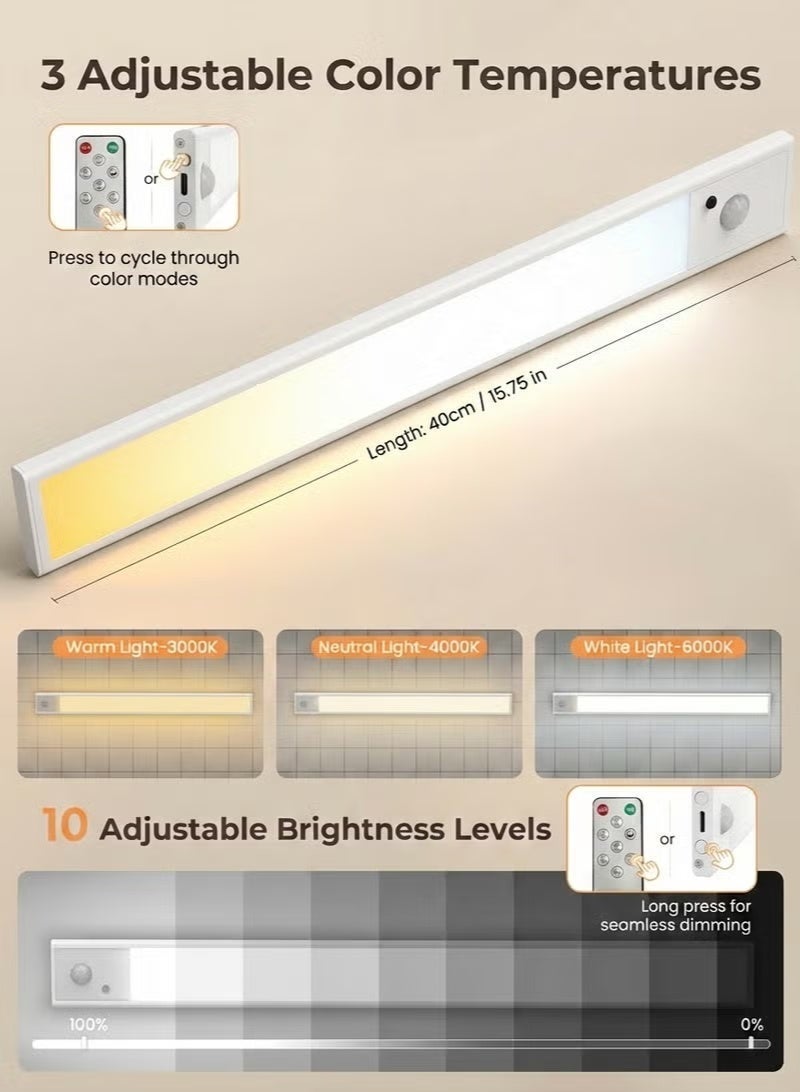 Fullight LED Magnetic Motion Sensor Cabinet & Stick-On Light, Rechargeable, 3-Color Dimmable with Remote Control for Closets, Cabinets, Bedside - Image 2