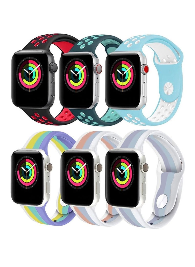 Generic - Apple Watch 41mm 40mm 38mm Silicone Sport Band 6-Pack Nike Design and Rainbow Collection 5 - Image 1