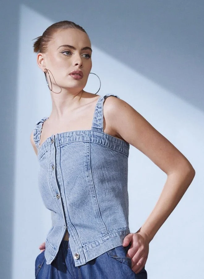 STREET 9 Cotton Denim Crop Top for Women