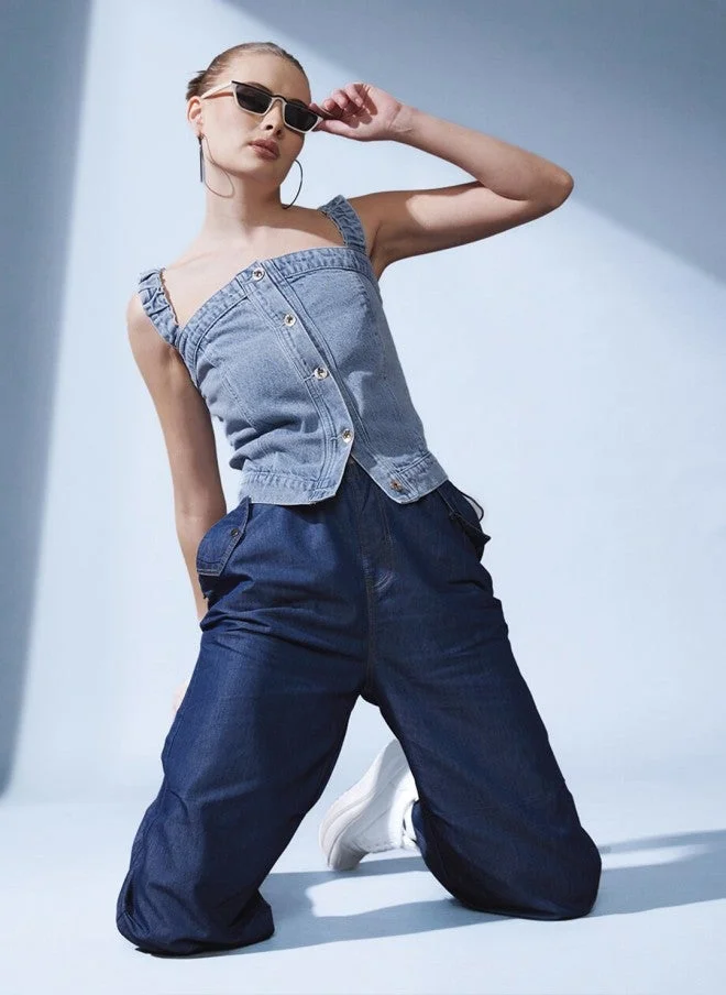 STREET 9 Cotton Denim Crop Top for Women