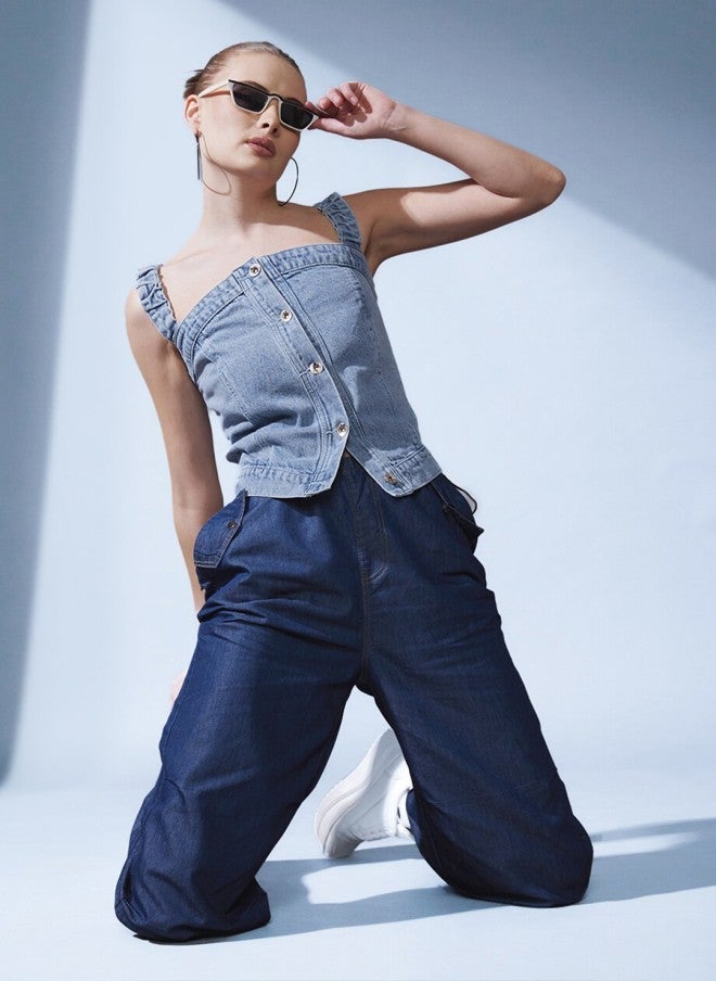 STREET 9 Cotton Denim Crop Top for Women - Image 5