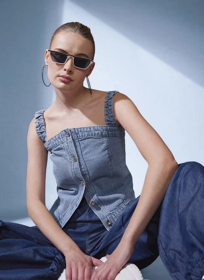 STREET 9 Cotton Denim Crop Top for Women