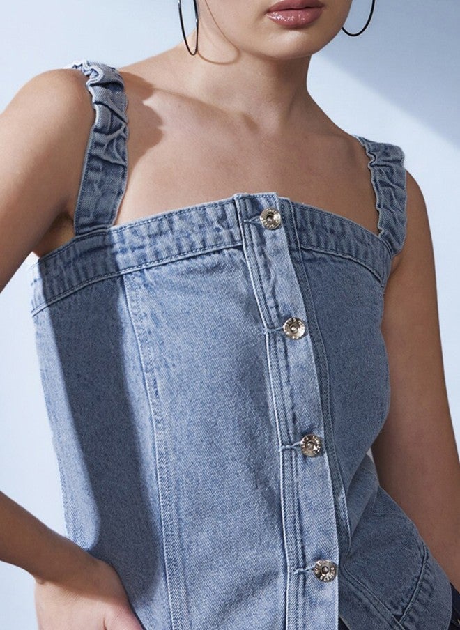 STREET 9 Cotton Denim Crop Top for Women - Image 2