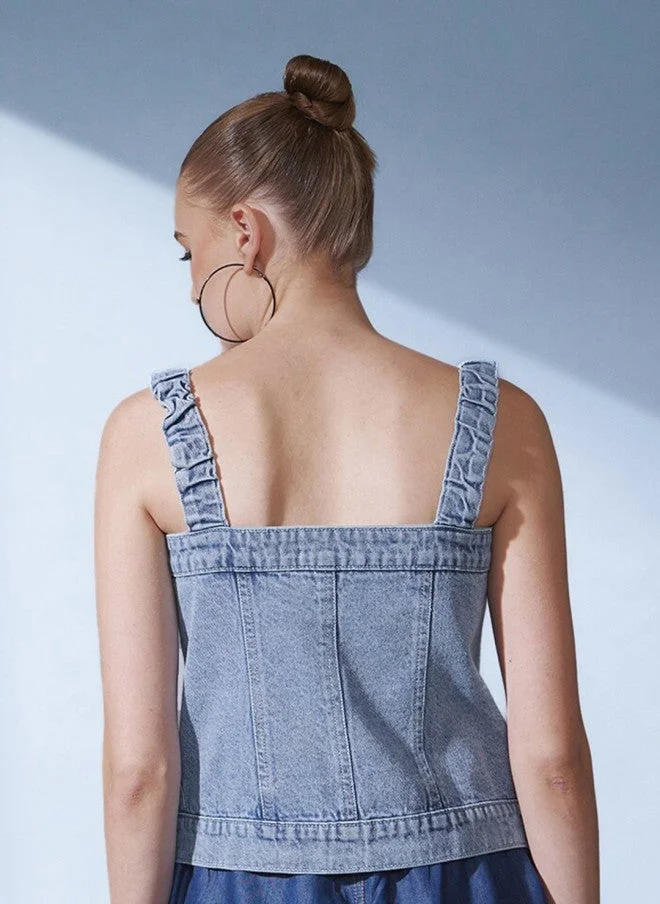 STREET 9 Cotton Denim Crop Top for Women