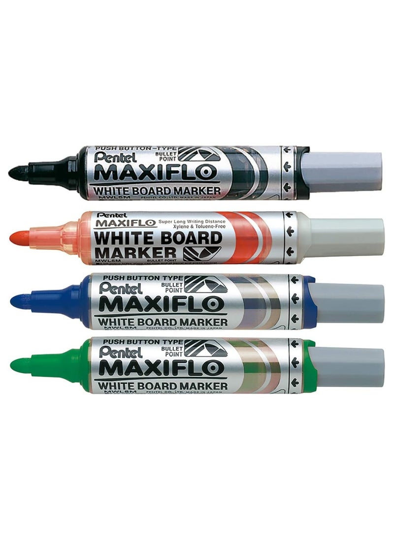 Pentel 4-Piece Maxiflo Whiteboard Erasable Markers Bullet Tip Multicolour  - Image 2