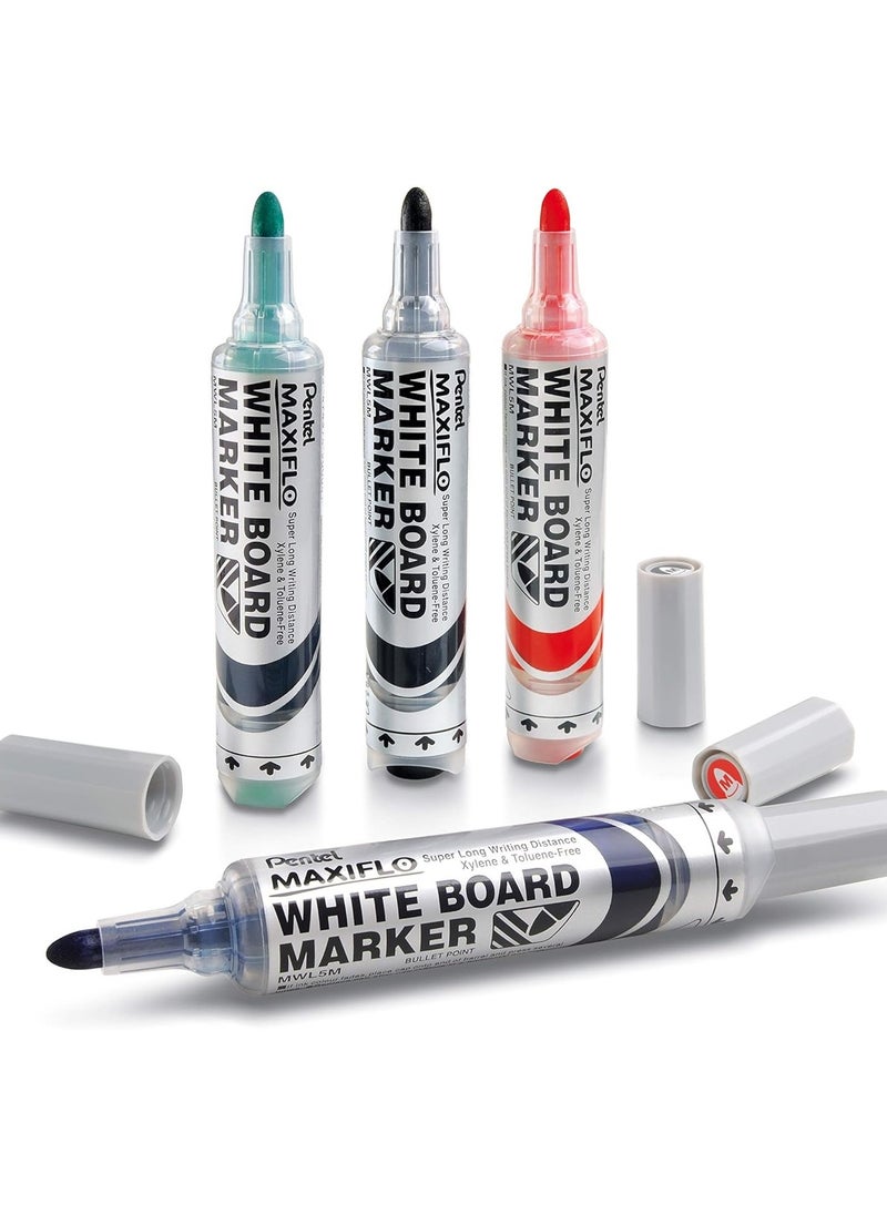 Pentel 4-Piece Maxiflo Whiteboard Erasable Markers Bullet Tip Multicolour  - Image 5