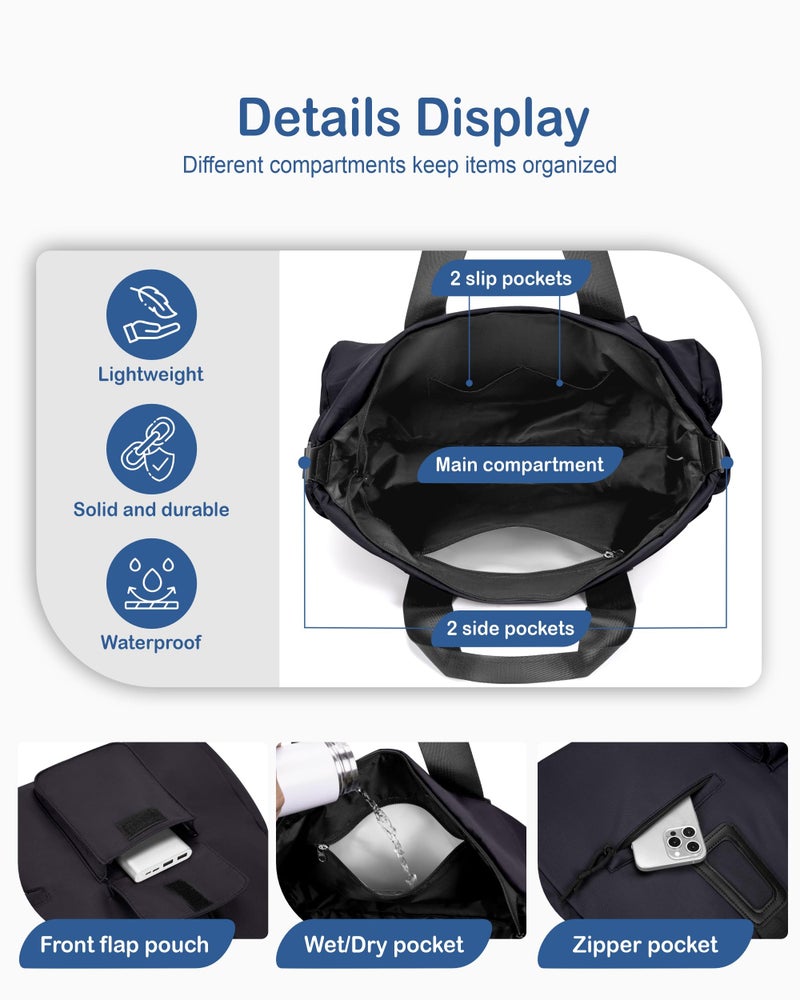 NPBAG Travel Duffel Bag for Men & Women, Waterproof Overnight Weekender Gym Tote Carry On Luggage with Wet Pocket (Black) - Image 5