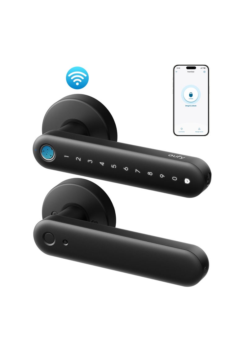 eufy Smart Lock FamiLock C32, Fingerprint Keyless Entry Door Lock with Handle for Interior Doors, Built-in Wi-Fi (2.4 GHz Only), App Control, Self-Learning AI, Auto Lock, 4 AA Batteries, Alexa/Google - Image 1