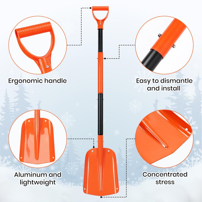 Ajimy Telescoping Snow Shovel for Car Emergency & Driveway, 31"-47" Extendable Aluminum Shovel with D-Grip, Heavy Duty Shovel for Snow Removal, Gardening & Camping - Image 4