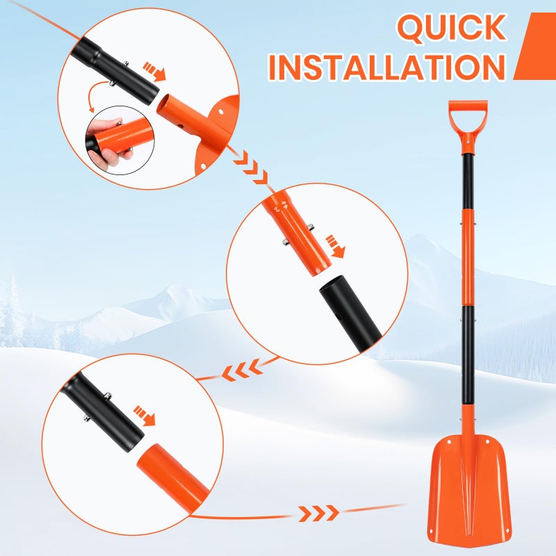 Ajimy Telescoping Snow Shovel for Car Emergency & Driveway, 31"-47" Extendable Aluminum Shovel with D-Grip, Heavy Duty Shovel for Snow Removal, Gardening & Camping - Image 5