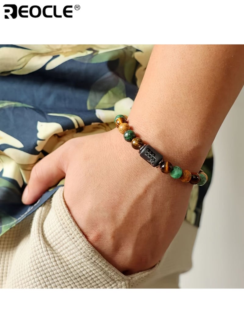 REOCLE Unisex Cancer Zodiac Natural Stone Beaded Bracelet Unique Prayer Blessing Accessory Ideal Birthday Gift for Couples Friends Daily Wear Special Occasions for Men for Women for Adults - Image 2