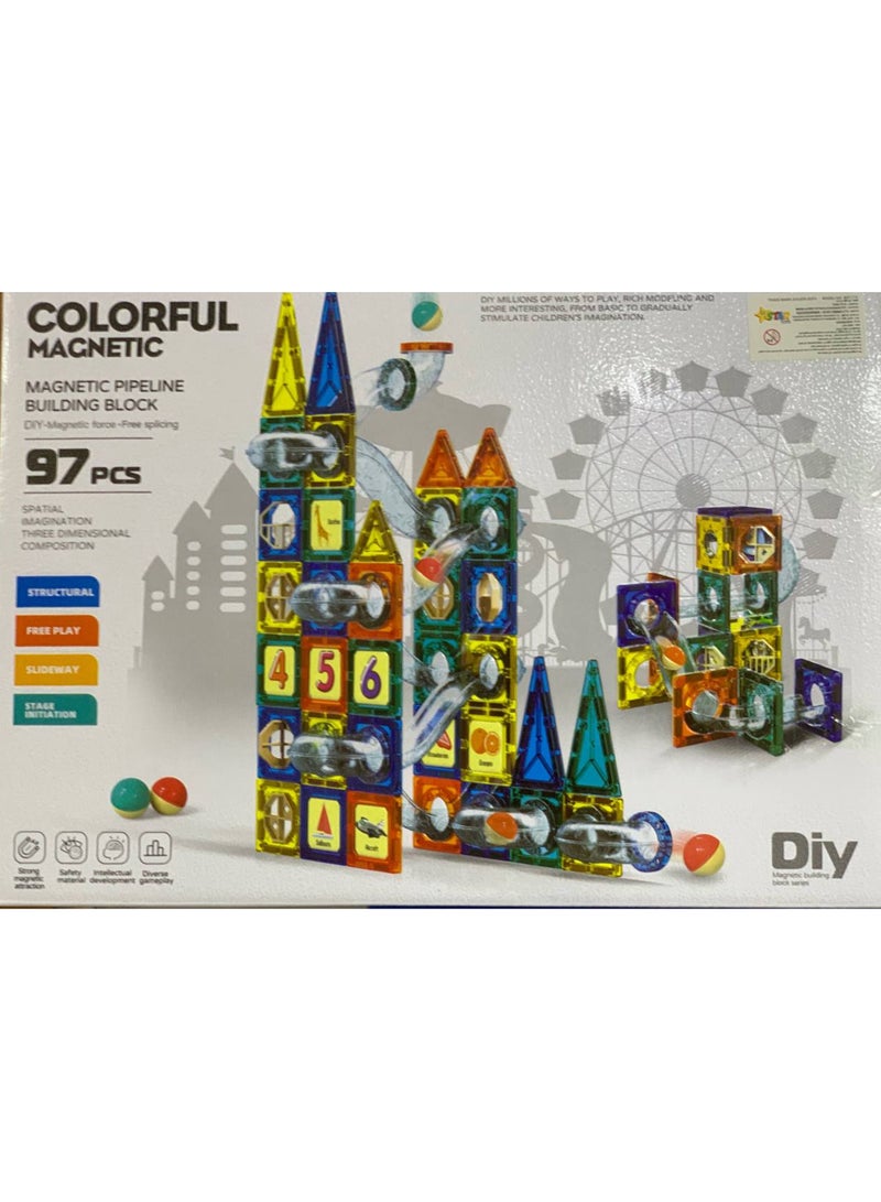 مكعبات بناء مغناطيسية ثلاثية الأبعاد للأطفال من 97 قطعة، ألعاب ممتعة وتعليمية للأطفال الأولاد والبنات من سن 3 إلى 10 سنوات (متعددة الألوان) (مكعب مغناطيسي خفيف - Image 5