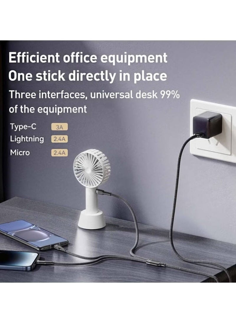 Yesido 3 In 1 Fast Charging Data Cable, USB To Lightning/Micro/Type-C Data Cable, Durable Nylon Braided Cord, 3A Fast Charging, Compatible with Apple Android Mobile Phones and More (1.2 Meter, Black) - Image 2