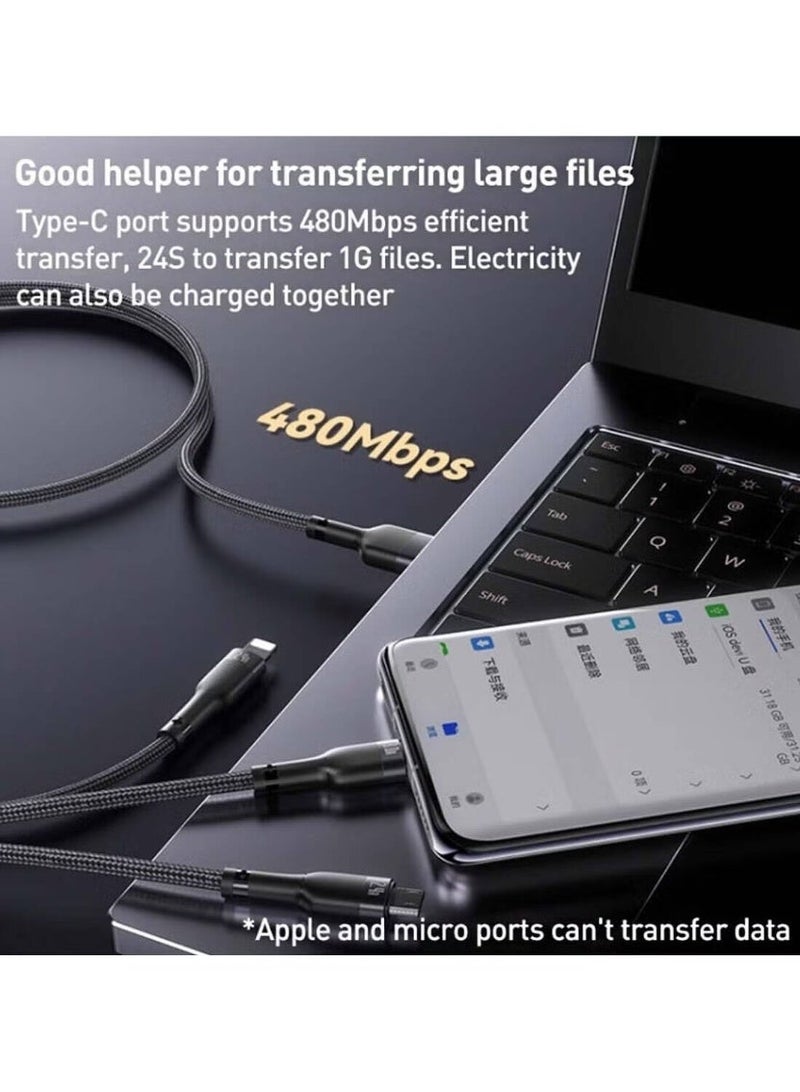 Yesido 3 In 1 Fast Charging Data Cable, USB To Lightning/Micro/Type-C Data Cable, Durable Nylon Braided Cord, 3A Fast Charging, Compatible with Apple Android Mobile Phones and More (1.2 Meter, Black) - Image 3